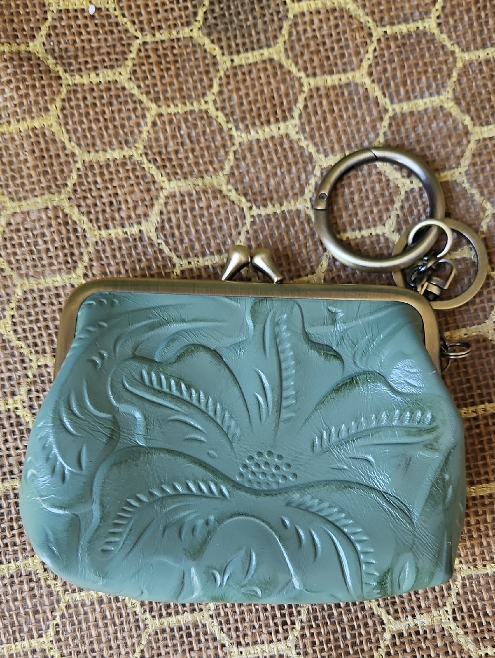 Patricia Nash Green Embossed Leather Coin Purse